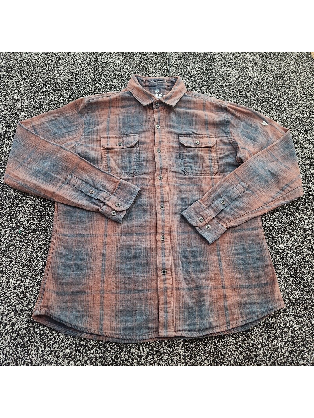 KUHL Shirt Mens Medium Plaid Flannel Long Sleeve Button Down Rust Blue Outdoor - Picture 2 of 8
